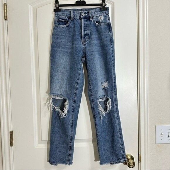 PACSUN HIGH RISE STRAIGHT DISTRESSED DENIM JEANS 23/XXS Grunge - Picture 2 of 16